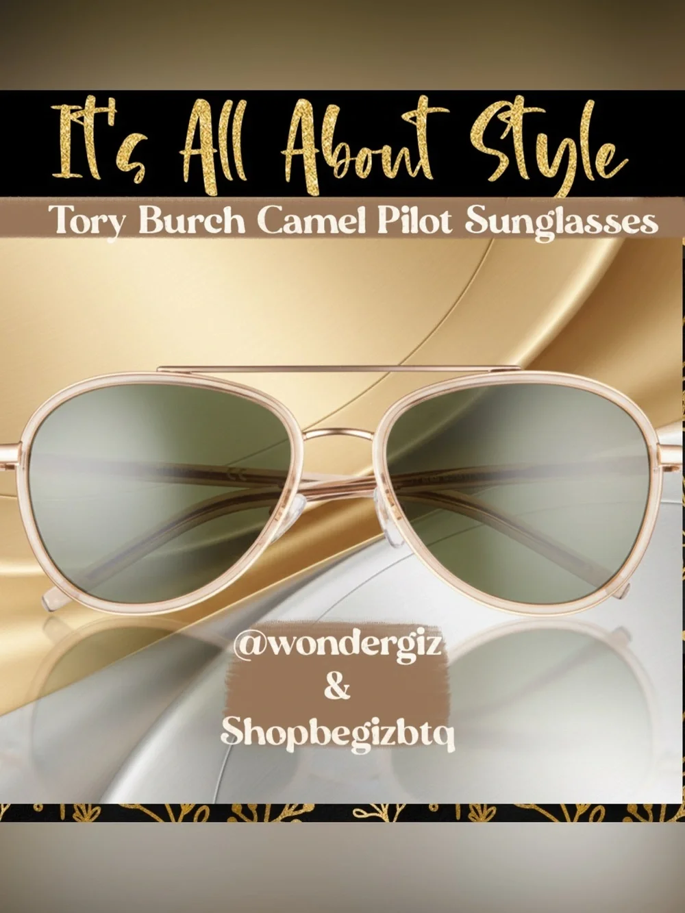 NWT Authentic Eleanor Pilot Sunglasses TY6089 Transparent Camel 57mm (Gold)
